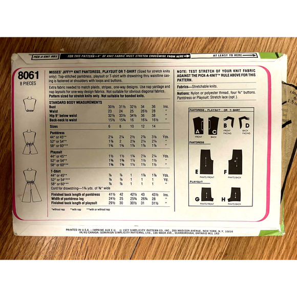 Vintage 1970s Simplicity 8061 Sewing Pattern Women Size Sm 12 Jumpsuit COMPLETE - Picture 2 of 2